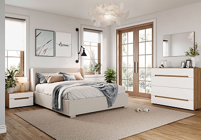 Спальня Анри 18, тип кровати Мягкие, цвет Швейцарский вяз, Белый