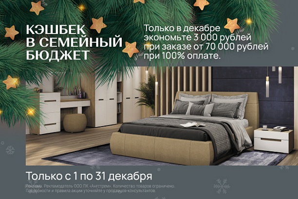 Акции и распродажи - изображение "Кэшбек в семейный бюджет! VIP-выгода 3 000 рублей при 100% оплате!" на www.Angstrem-mebel.ru