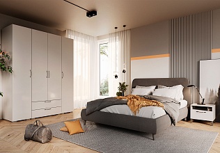 Спальня Нордвик 4, тип кровати Мягкие, цвет Светло-серый